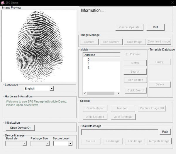Программа SFGDemo для Fingerprint сканера